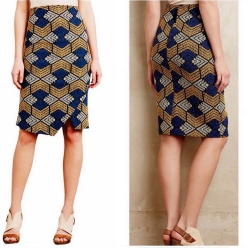 Maeve Anthropologie Kanara Blue Yellow Pencil Skirt